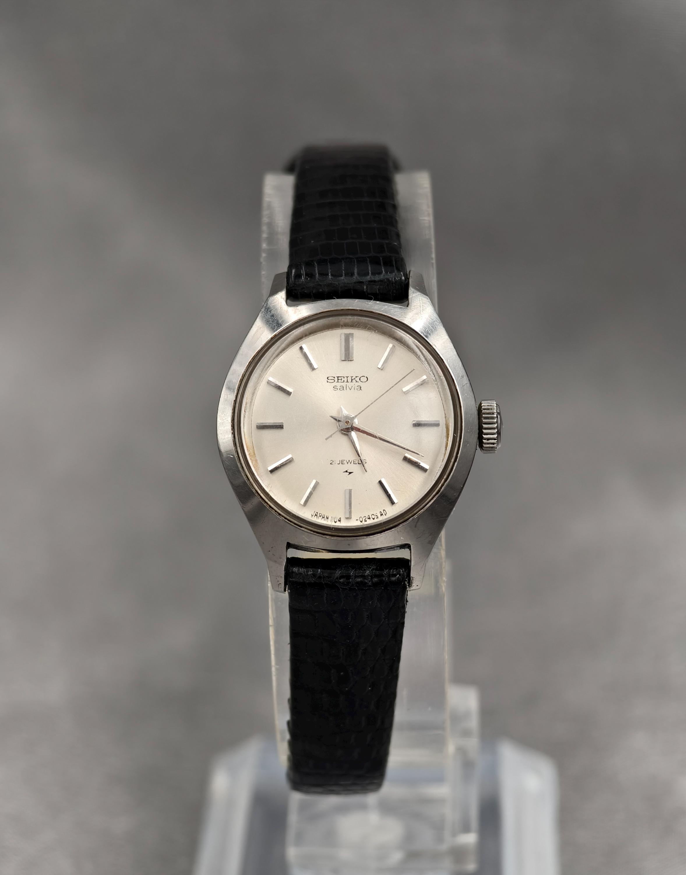 Vintage 1960s Seiko Salvia Ladies Mechanical Watch With Black 