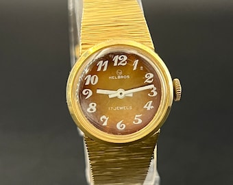 Vintage Helbros 17-Jewels Reloj de mujer de cuerda manual - Caja de tono dorado de 24,4 mm - Correr, Regalo para mujer Ella