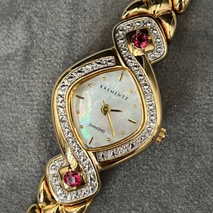 Elegant Vintage Krementz Ruby & Diamond Women's Watch - Gold-Plated, Rhodium Finish - Running with New Battery