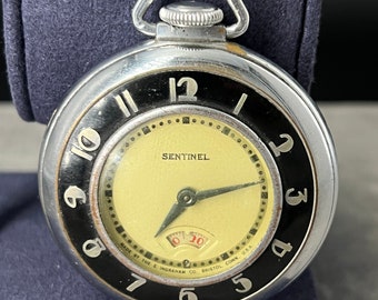 Vintage Sentinel Pocket Watch - E. Ingraham Co., Cream Dial, 50.4mm, Mechanical Hand-Wind - Runs - Retro Gift