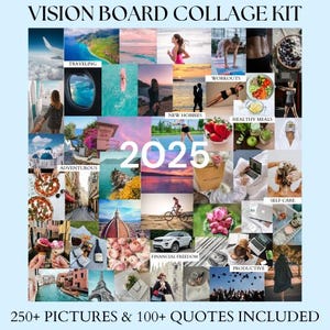 Kit de tablero de visión 2025, imágenes imprimibles para tablero de visión, plantillas digitales para tablero de visión, kit de tablero de estado de ánimo, kit de objetivos 2025, citas motivacionales