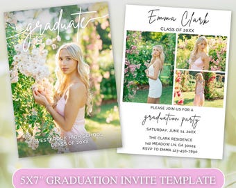 Modern Graduation Invitation Card, Editable Grad Party Invite Template, Multiple Photo Graduation Card, Minimalist Senior Announcement Card