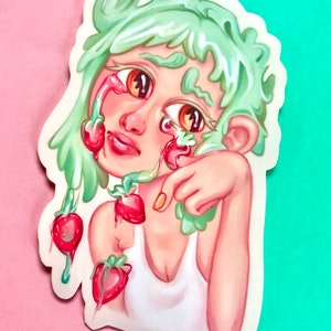 BitterSweet || Weepy Strawberry Girl Sticker || Waterproof + Weatherproof