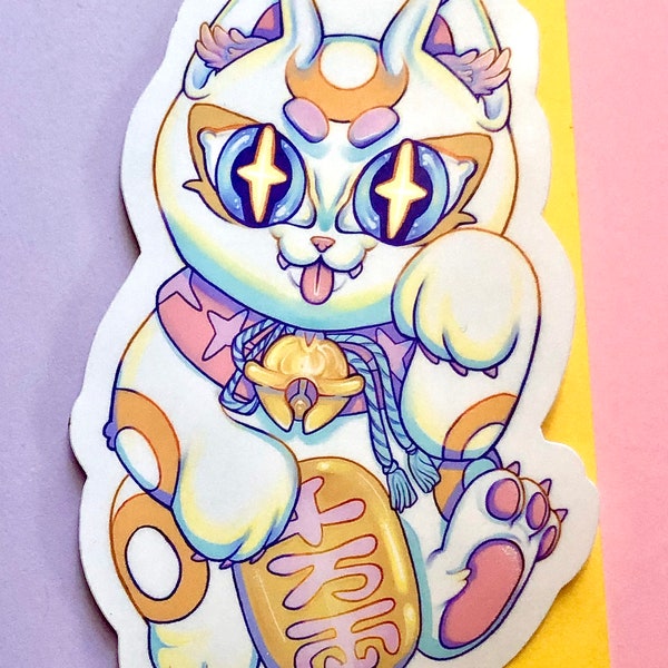 Maneki Neko Sticker || Cute, Colorful Cat Sticker || Waterproof + Weatherproof