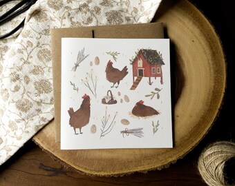 Carte de voeux POULET PRINTEMPS, assortiment de poulets, carte adorable pour les amoureux du poulet et de la nature, carte vierge
