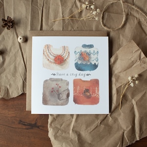HAVE A COSY DAY Carte de vœux, assortiment de pulls chauds, carte adorable pour les amoureux douillets, carte vierge