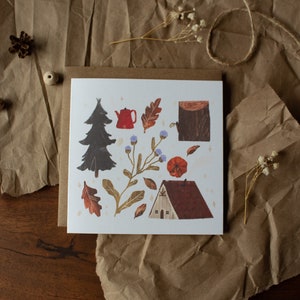 Carte de vœux AUTUMN HOUSE, assortiment d’automne avec maison en A, carte adorable pour les amoureux douillets, carte vierge