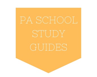 May include: An image features the text "PA SCHOOL STUDY GUIDES" in white, set against a yellow-orange, shield-shaped background. Below, the text "@ThePAStopandShop" is displayed in a simple, sans-serif font.