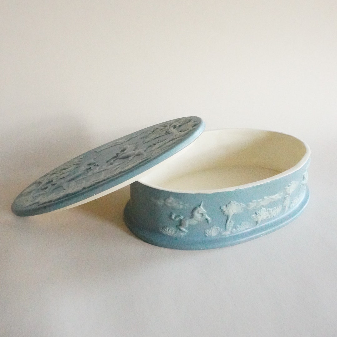 Large Incolay Storage Box Vintage Pastel Blue Jewelry Box Etsy
