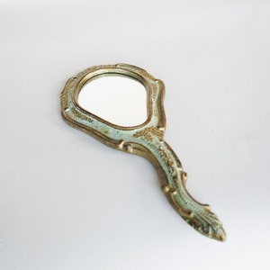 Vintage Italian Hand Carved Mirror,  Antique Hand Held Mirror, Vintage Wood Mirror, Table Vanity Mirror, Vintage Floral Gold Frame Mirror