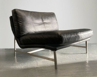 Armchair Black Leather Steel Design Sofa Chair