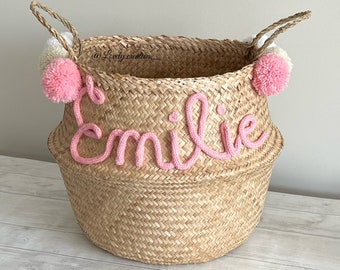 Personalized wicker basket first name - toy basket - personalized birth gift