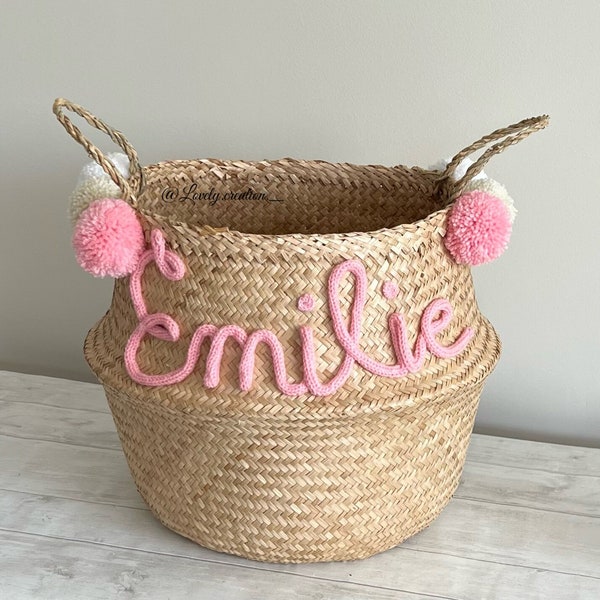 Panier en osier personnalisé prénom - panier à jouets - cadeau naissance personnalisé