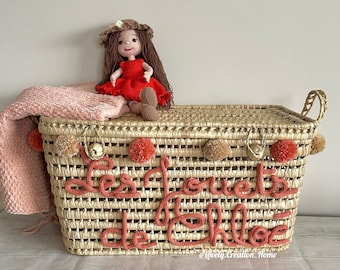 Personalized toy box, Customizable wicker storage trunk