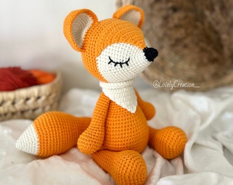 Personalisiertes Fuchs-Plüschtier, gehäkeltes Tierspielzeug, Baby-Häkelplüsch, Geburtsgeschenk, kleiner Fuchs, Amigurumi-Fuchs