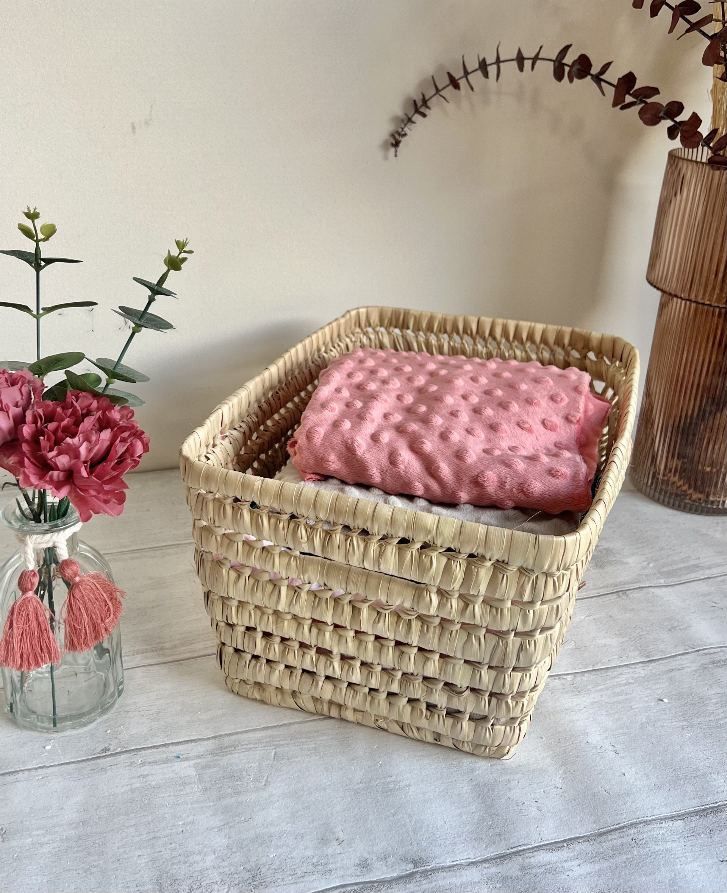 Wicker storage basket - palm leaf basket - woven cabinet storage box - multiple sizes