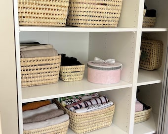 Wicker storage basket, woven storage box for closet, handmade basket
