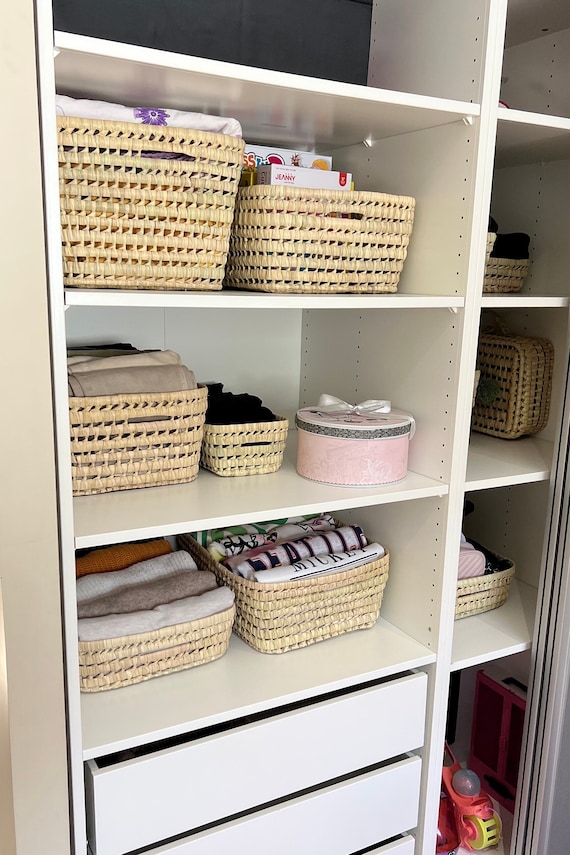Panier de rangement en osier, Boite de rangement tissée armoire, panier fait main