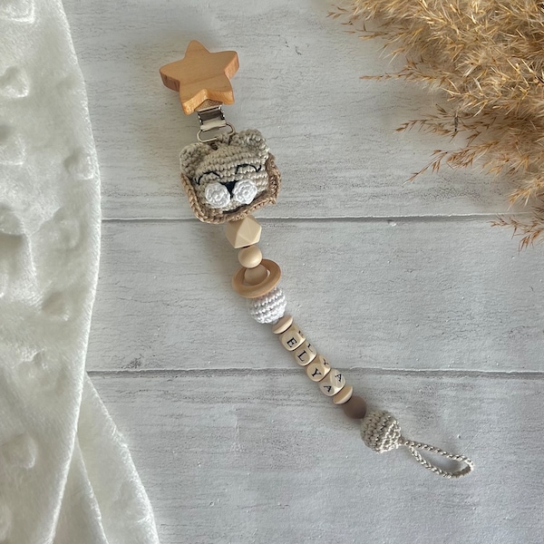 Personalized lion pacifier clip, pacifier clip, personalized lion pacifier