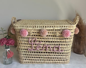 Coffre à jouets personnalisé, Malle de rangement osier, panier personnalisé, décoration chambre enfant, cadeau de Noël