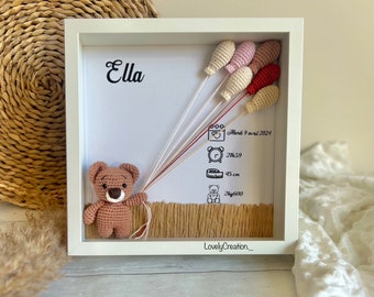 Teddy bear birth frame - personalized first name frame - birth gift - teddy bear model