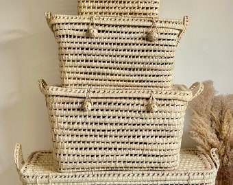 malle de rangement en feuilles de palmier - artisanat marocain - 80 cm, 60 cm, 50 cm, 35 cm