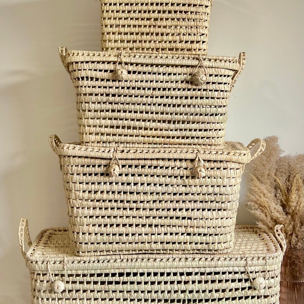 malle de rangement en feuilles de palmier - artisanat marocain - 80 cm, 60 cm, 50 cm, 35 cm