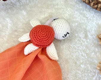 Personalized baby comforter - crocheted orange turtle - newborn comforter