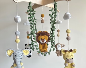 Mobile musical bébé safari - animaux de la jungle - baby nursery - baby shower - décoration chambre bébé