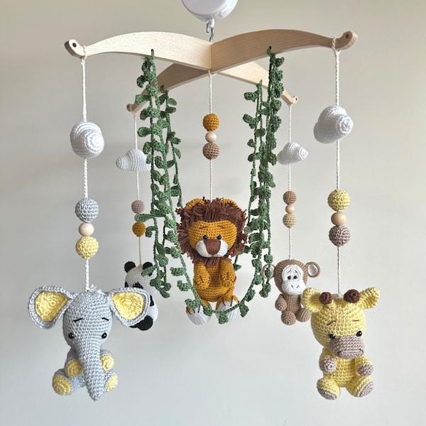 Mobile musical bébé safari - animaux de la jungle - baby nursery - baby shower