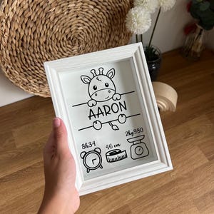 Personalized birth frame with animal - birth gift