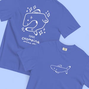 Anxious Apex T-Shirt – Bright Blue Cartoon Shark Tee – Bold Graphic Streetwear Shirt – Cute Gift Aesthetic Unisex Fit - 100% Cotton