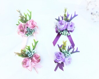 Wedding Wrist Corsage Boutonniere Set | Party Prom | Hand Flower | Bridesmaid Groomsman | Coming-of-age Ceremony