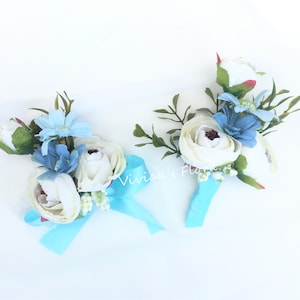 Pair of Wedding Wrist Corsage Boutonniere Party Prom Hand Flower Bridesmaid Groomsman Coming-of-age Ceremony