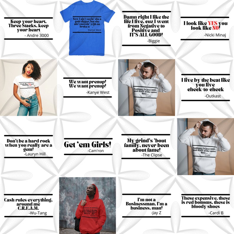 50 Hip Hop Lyrics Bundle SVG JPG PNG Files Tshirts Rolling Trays