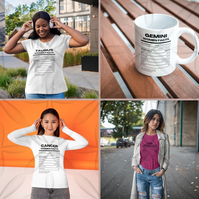 12 Zodiac Sign Women Nutrition Facts Bundle SVG JPG PNG Files Tshirts