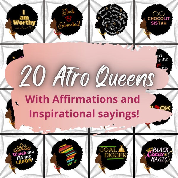 20 Afro Queens Bundle WOMENS History Month SVG Black Queen, Afro Diva, Boss, Melanin, Women, African, Black Woman svg PNG Womens History