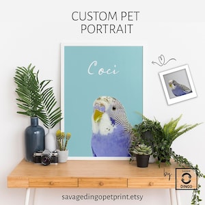 Custom Budgie Pet Portrait from Photo - Personalized Parrot Memorial Art Print - Bird Lover Gift - Unique Parakeet Art for Pet Lovers - Gift