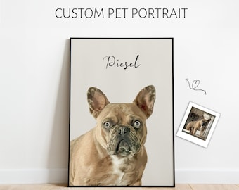 Custom French Bulldog Pet Portrait from Photo Dog Birthday Gift Personalized Memorial Print Unique Frenchie Gift Idea Watercolor Painting