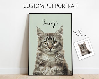 Custom Cat Portrait from Photo - Personalized Maine Coon Pet Memorial, Unique Personalized Gift - Cat Art