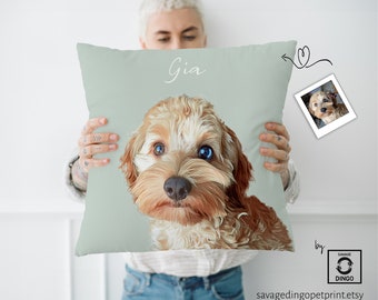 Custom Pet Pillow with Personalized Portrait & Name - Unique Gift for Dog, Cat, Budgie, or Cocktail Parrot Lovers and Owners- Dog Art Pillow