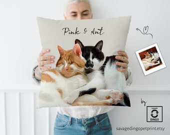 Custom Pet Pillow with Personalized Portrait & Name - Unique Gift for Dog, Cat, Budgie, or Cocktail Parrot Lovers and Owners- Cat Art Pillow