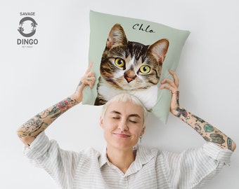 Custom Pet Pillow with Personalized Portrait & Name - Unique Gift for Dog, Cat, Budgie, or Cocktail Parrot Lovers and Owners- Cat Art Pillow