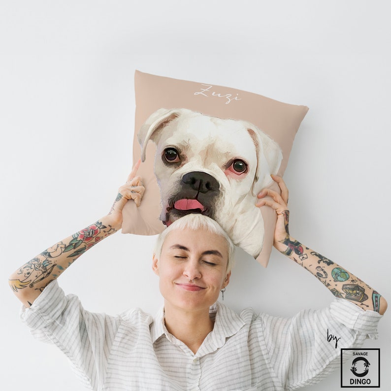 Custom Pet Pillow with Personalized Portrait & Name Unique Gift for Dog, Cat, Budgie, or Cocktail Parrot Lovers and Owners Dog Art Pillow image 5