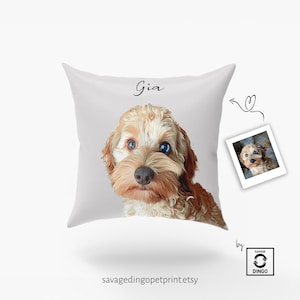 Custom Pet Pillow with Personalized Portrait & Name Unique Gift for Dog, Cat, Budgie, or Cocktail Parrot Lovers and Owners Dog Art Pillow image 2