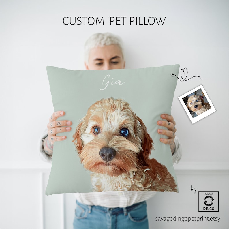 Custom Pet Pillow with Personalized Portrait & Name Unique Gift for Dog, Cat, Budgie, or Cocktail Parrot Lovers and Owners Dog Art Pillow image 1