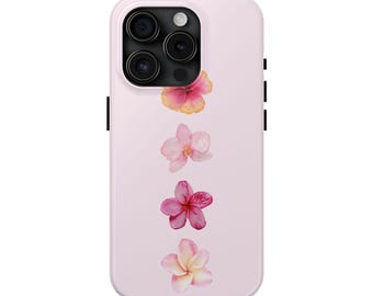 Funda para teléfono Plumeria rosa acuarela / Funda resistente para teléfono
