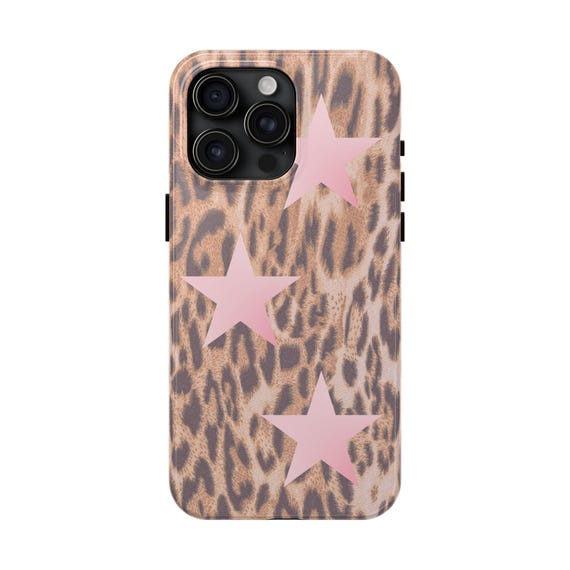 Leopard Print Pink Star Phone Case, Pink Leopard Print Protective Phone Cover, Pink Case, Leopard Print Design