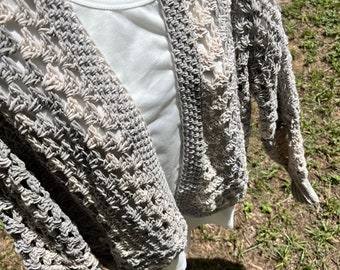 Large Crocheted Cardigan Grey & White