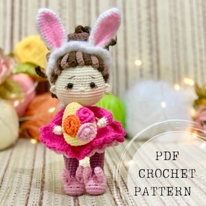 Crochet pattern: Bunny Doll crochet pattern, Bunny ears doll amigurumi crochet pattern